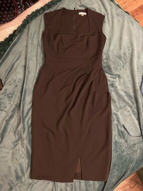 Calvin Klein Black Midi Sheath Dress with Square Neck
